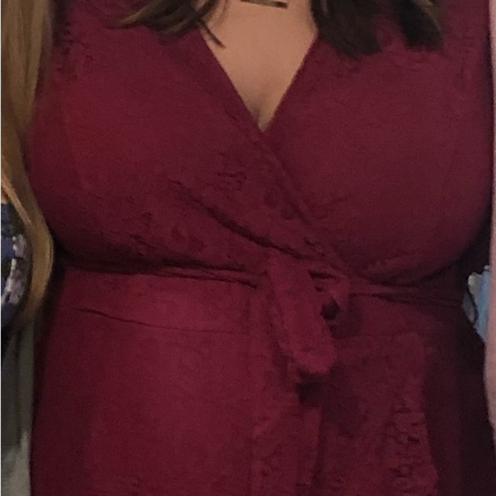 Elegant Burgundy Lace Wrap Dress